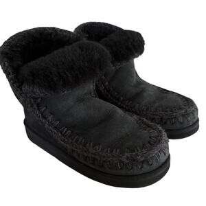 Mou Eskimo 18 Glitter Logo Boots Black Shearling Lined Winter Ankle Boot 7
